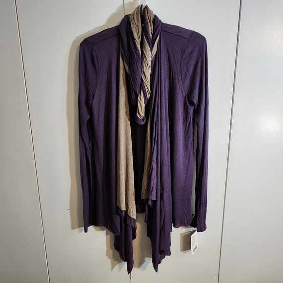 Anthropologie Three Dots Purple Tan Cardigan Detachable Infinity Scarf NWT Sz L - Picture 3 of 12